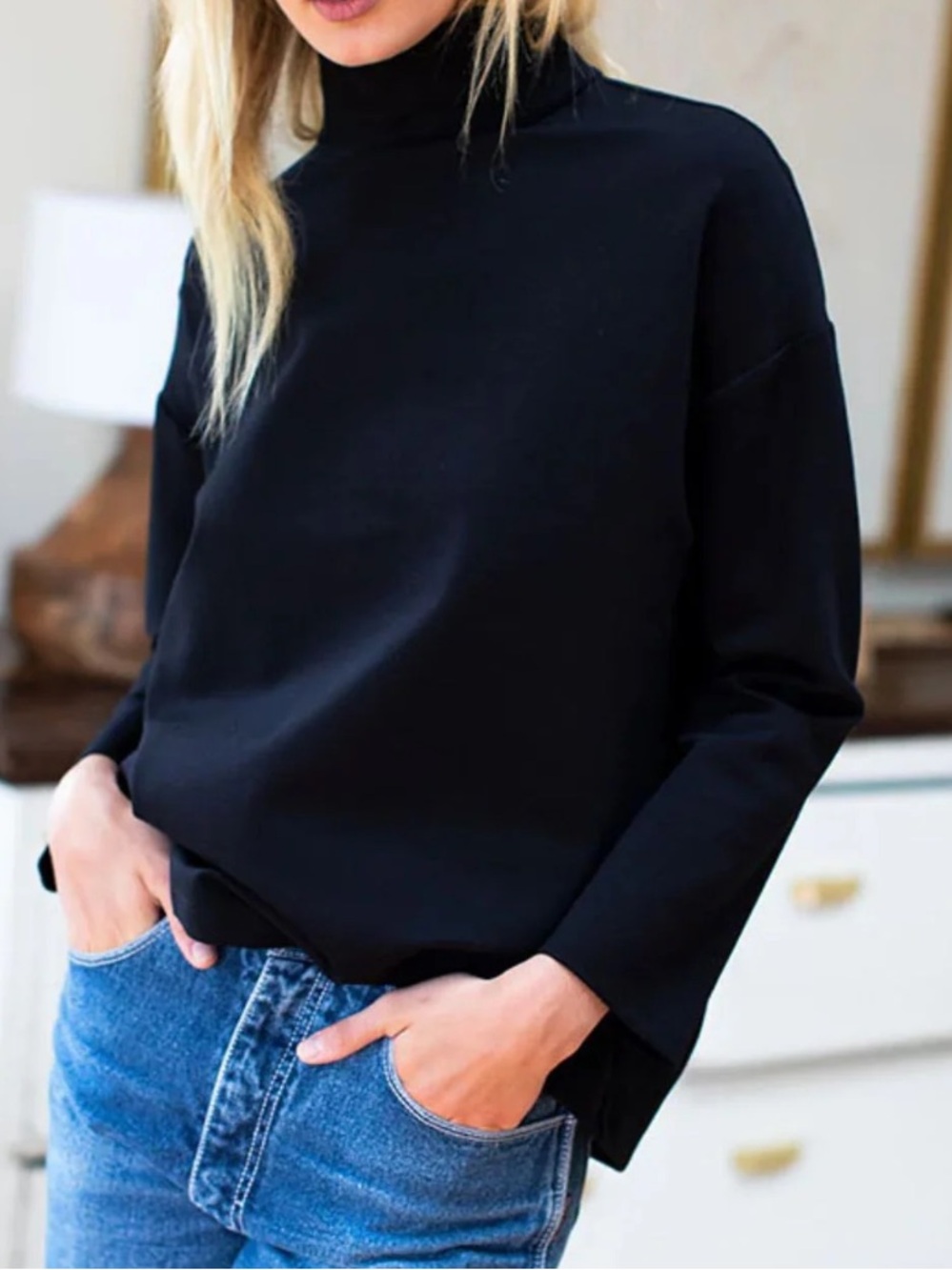 Emerson Fry Edie Top Black Ponte Mock Neck Zip Back Size M